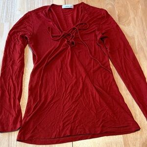 Cherish Deep Red Lace-Up Long Sleeve Top